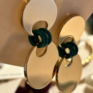 Gold and Green Modern Earrings with Sculptural Design